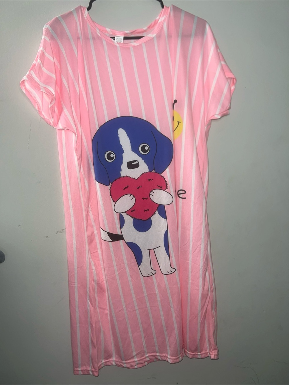 Pink Striped Dog Graphic Nightshirt - Women’s Pajama Sleep Dress